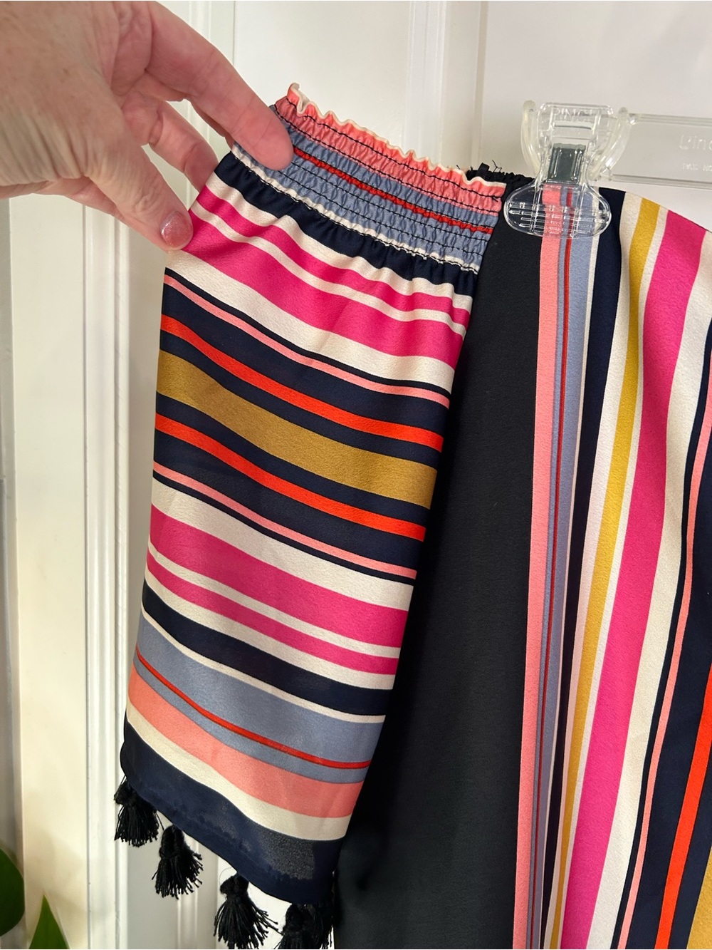 Trina Turk Multicolor Striped Off-Shoulder Theodora Silk Dress in Pink/Navy NWT - Picture 3 of 11